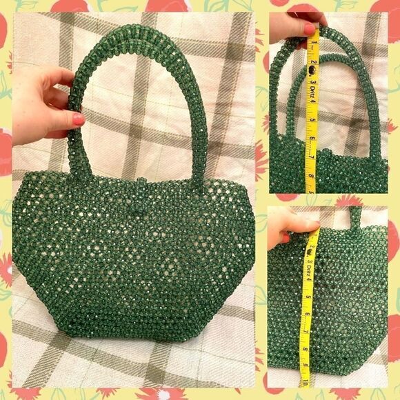 Vintage 80’s 100% forest green faceted  beaded purse structural jewel tone - Picture 3 of 6